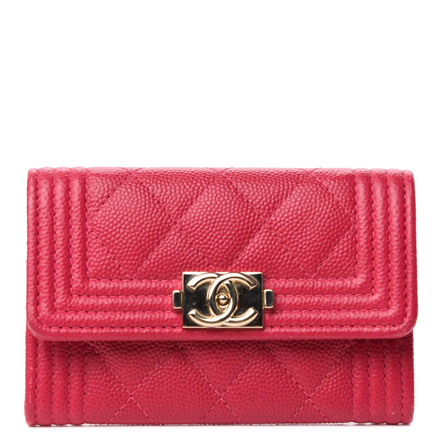 Caviar Quilted Boy Flap Card Holder Fuchsia
