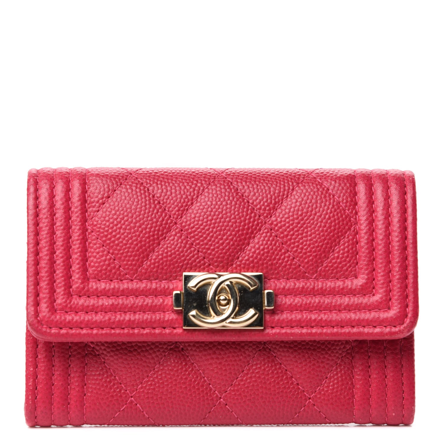 Chanel Caviar Quilted Boy Flap Card Holder Fuchsia 1 of 8