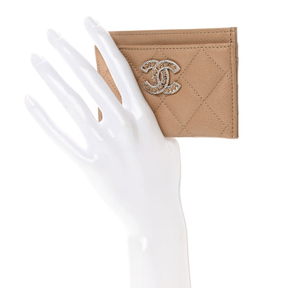 Chanel Caviar Quilted Crystal Card Holder Beige 2 of 9