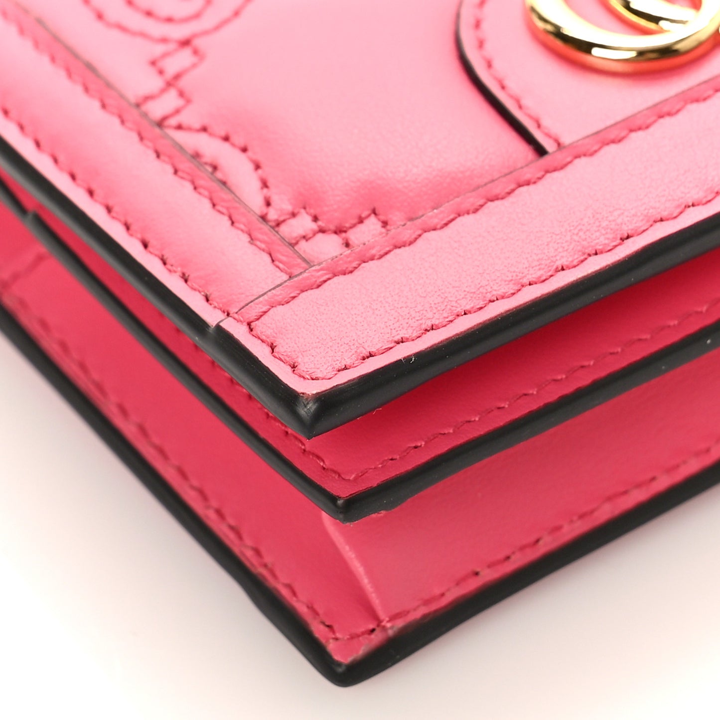 Calfskin GG Matelasse Card Case Wallet Rhodamine Pink