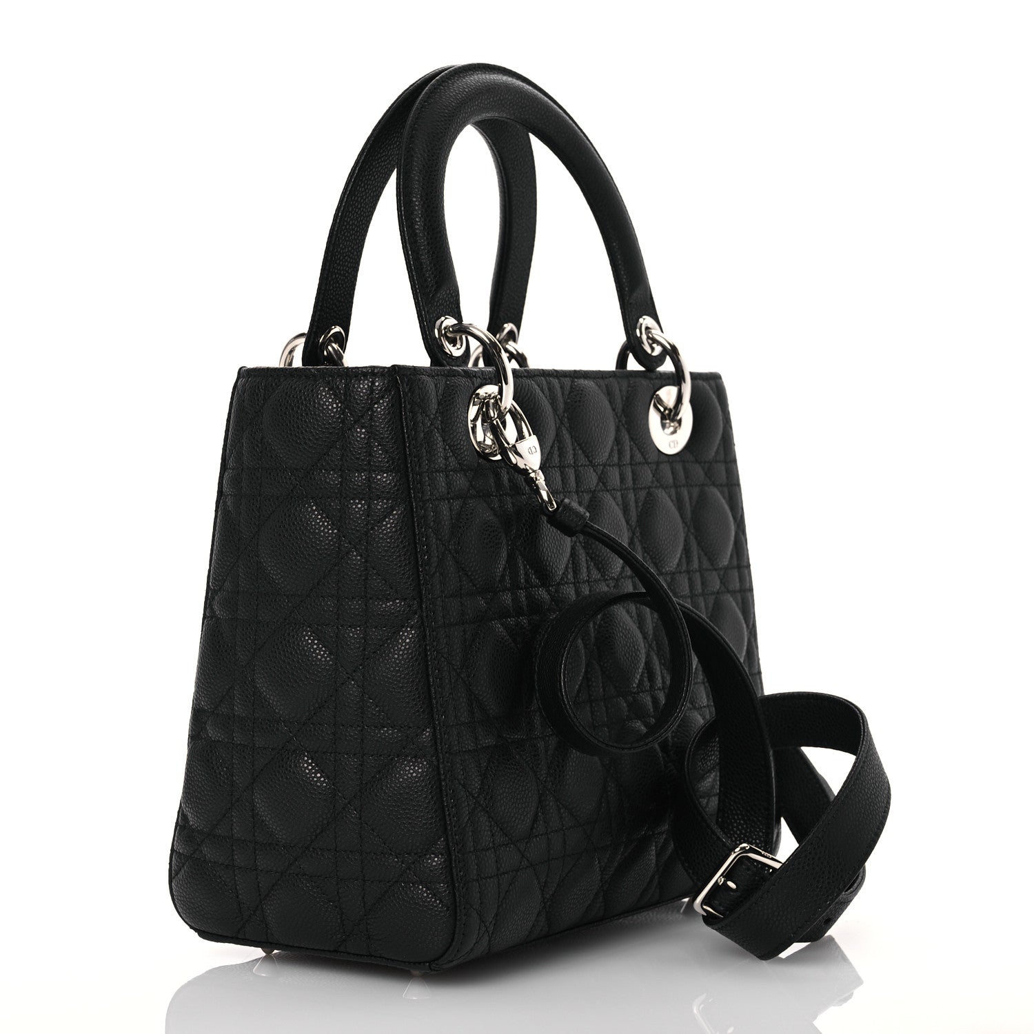 Christian Dior Grained Calfskin Cannage Medium Lady Dior Black 3 of 14