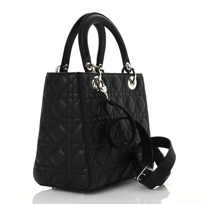 Christian Dior Grained Calfskin Cannage Medium Lady Dior Black 3 of 14