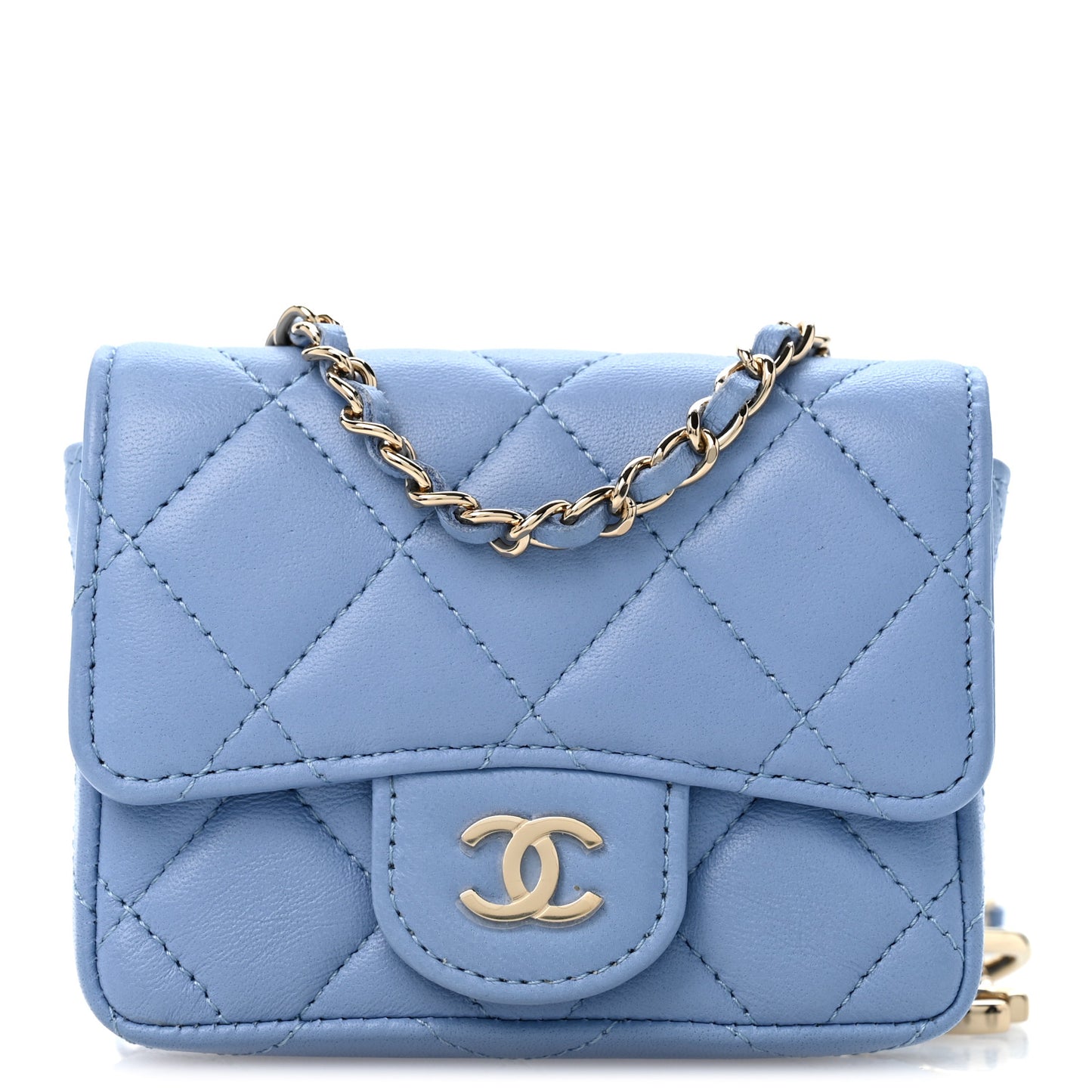 Lambskin Quilted Mini Chain Belt Bag Blue