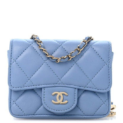 Chanel Lambskin Quilted Mini Chain Belt Bag Blue 7 of 10