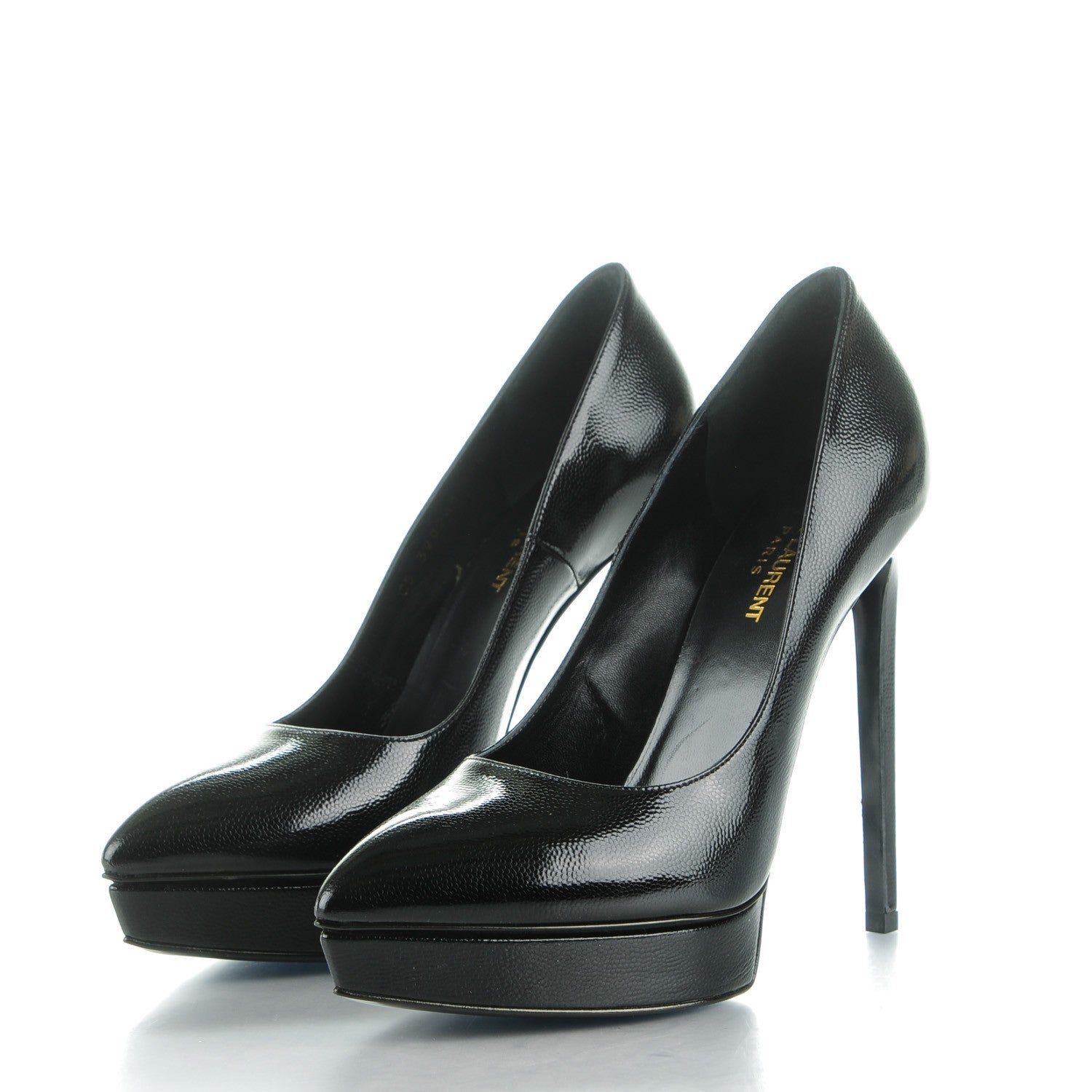 Saint Laurent Pebbled Patent Calfskin Janis 105 Pumps 39.5 Nero Black 3 of 7