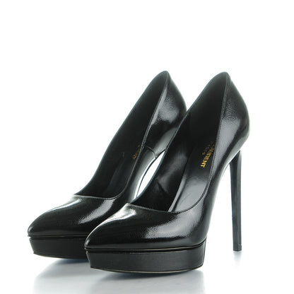 Saint Laurent Pebbled Patent Calfskin Janis 105 Pumps 39.5 Nero Black 3 of 7