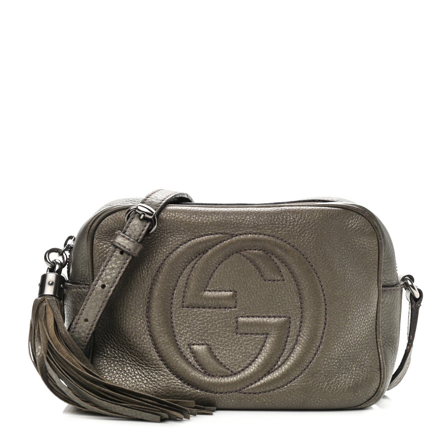 Metallic Pebbled Calfskin Small Soho Disco Bag Sasso
