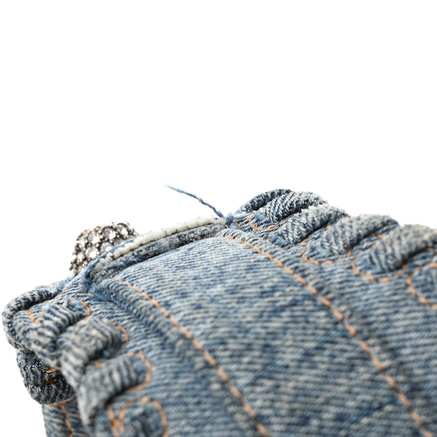 Washed Frayed Denim Crystal Small Le Cagole Shoulder Bag Blue