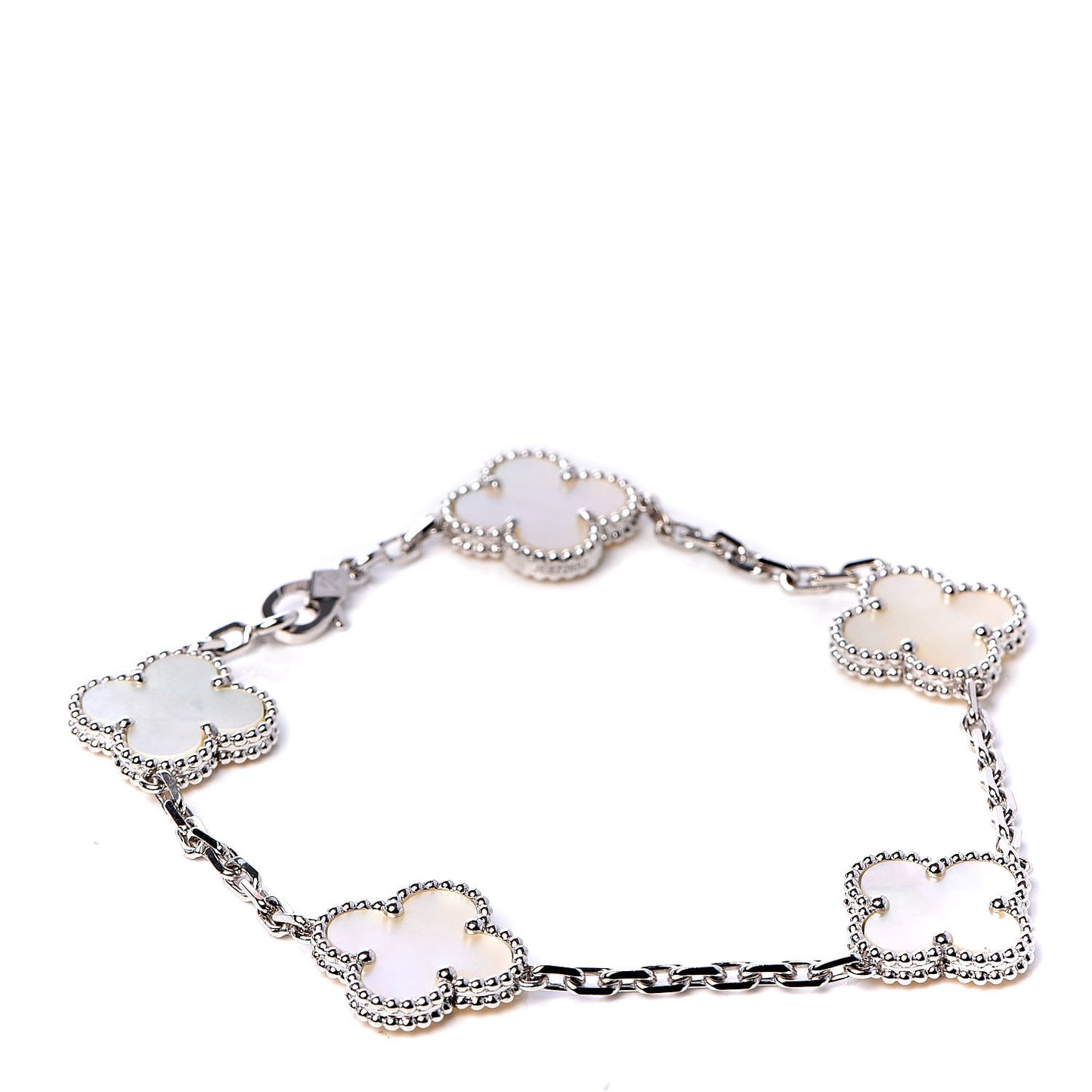 18K White Gold Mother of Pearl 5 Motifs Vintage Alhambra Bracelet