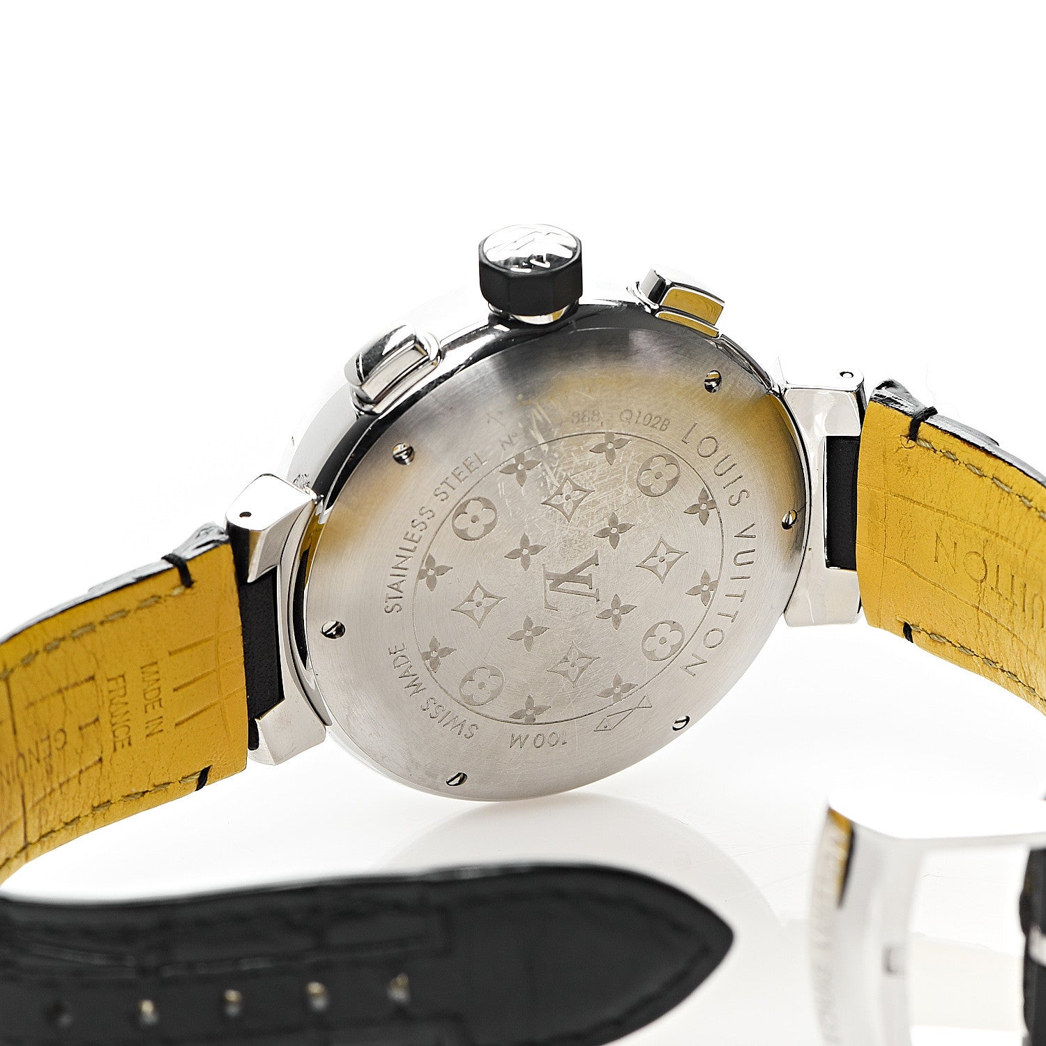 Louis Vuitton Stainless Steel Alligator 44mm Tambour Flyback Chronograph Automatic Watch Black 7 of 7