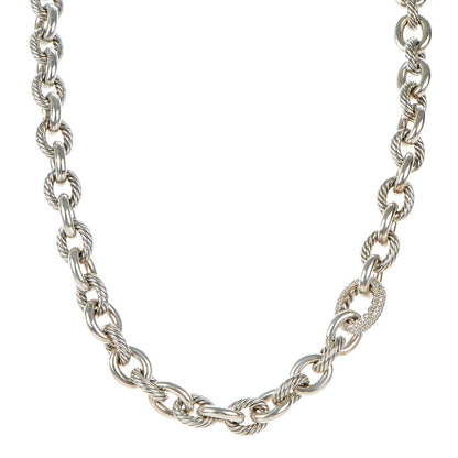 David Yurman Sterling Silver Pave Diamond 15mm Large Oval Link Necklace 1 of 8