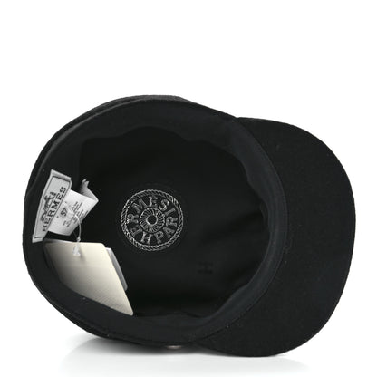 Hermes Wool Flannel Embroidered Womens Cabourg En Finesse Cap 57 Black 6 of 8