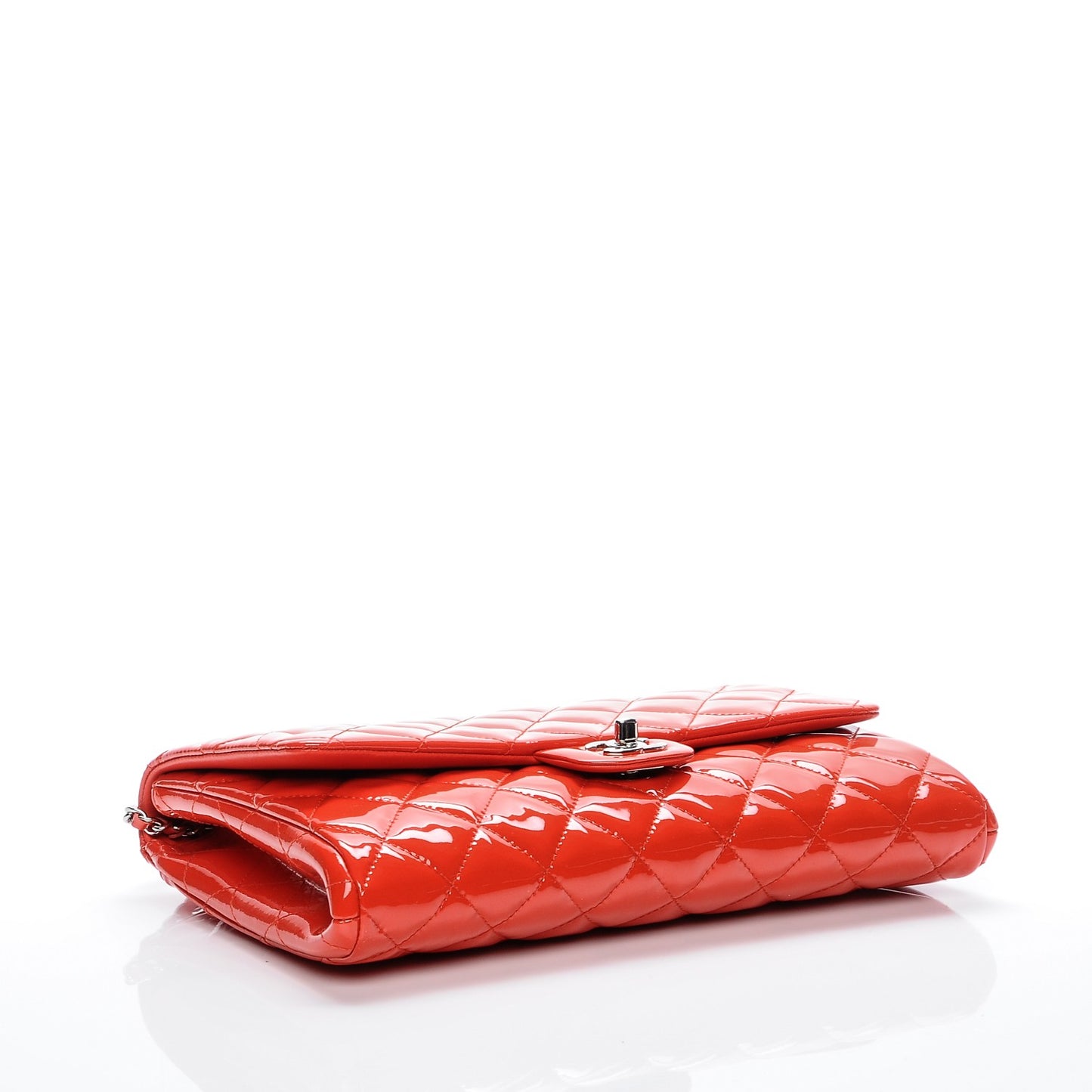Patent Quilted Clutch With Chain Flap Red