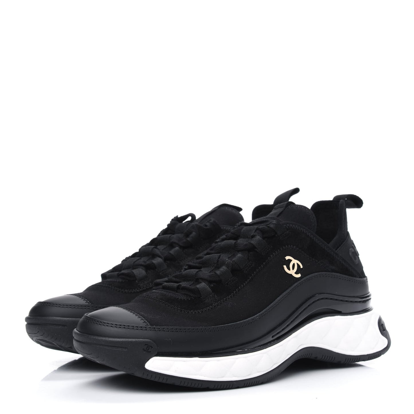 Velvet Calfskin Mixed Fibers CC Sneakers 37.5 Black