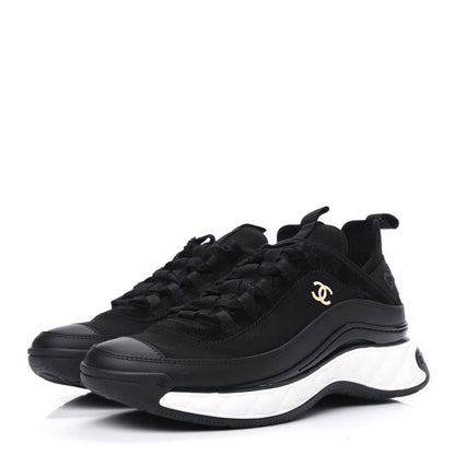 Chanel Velvet Calfskin Mixed Fibers CC Sneakers 37.5 Black 3 of 9