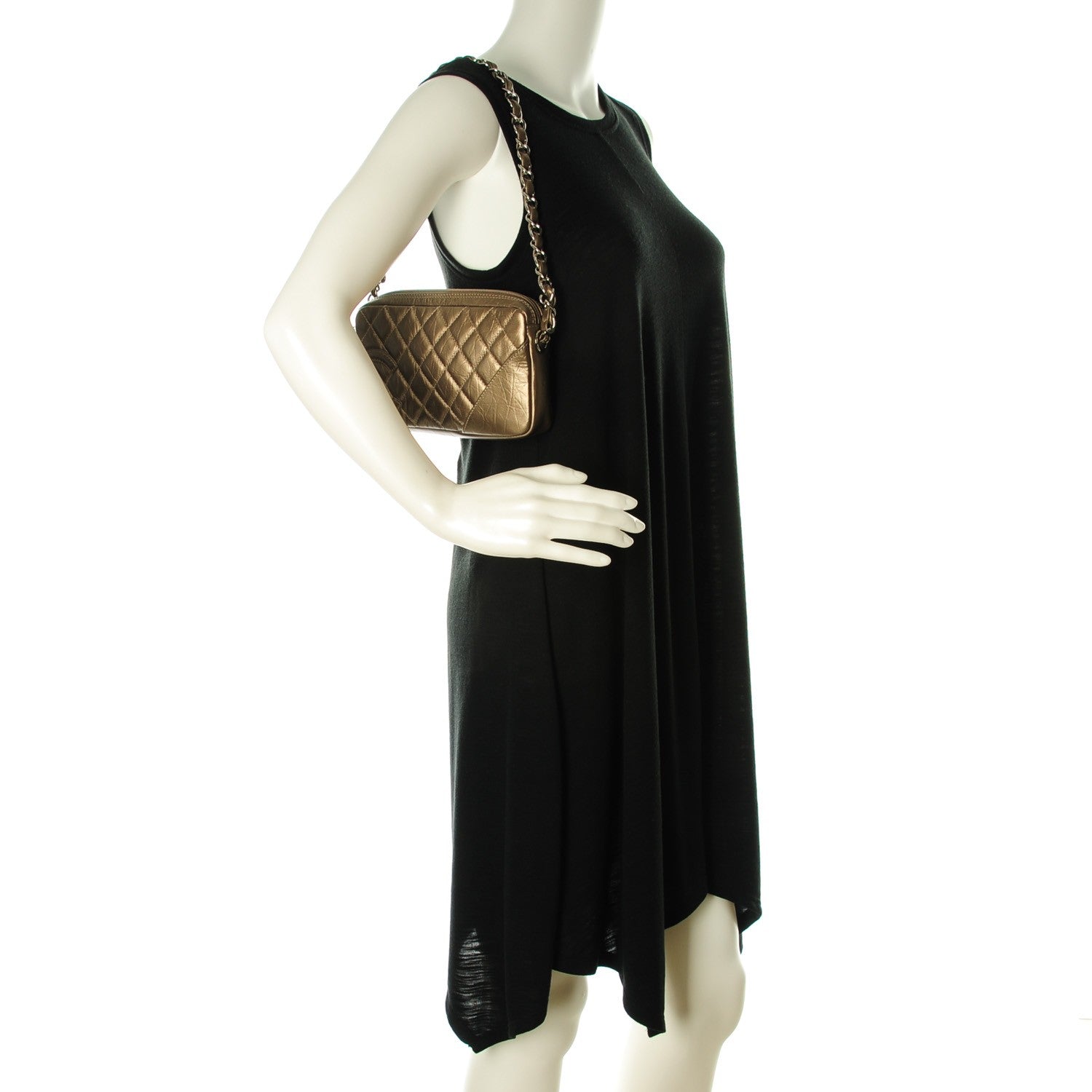 Chanel Metallic Aged Calfskin Quilted Cotton Club Pochette Khaki 2 of 7