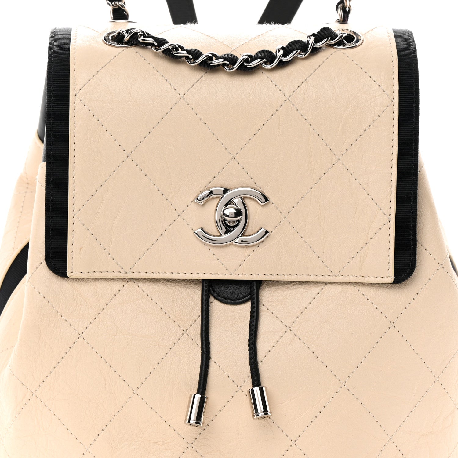 Chanel Crumpled Grained Calfskin Quilted Backpack Beige Ivory Black 8 of 13
