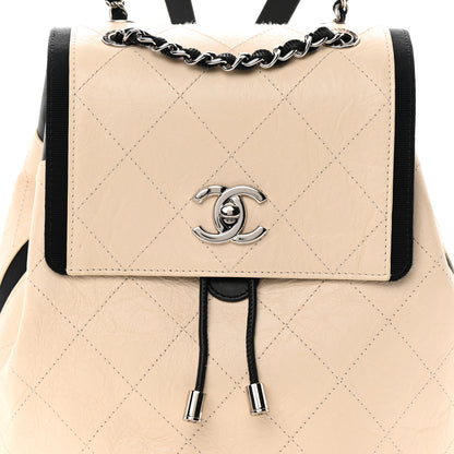 Chanel Crumpled Grained Calfskin Quilted Backpack Beige Ivory Black 8 of 13