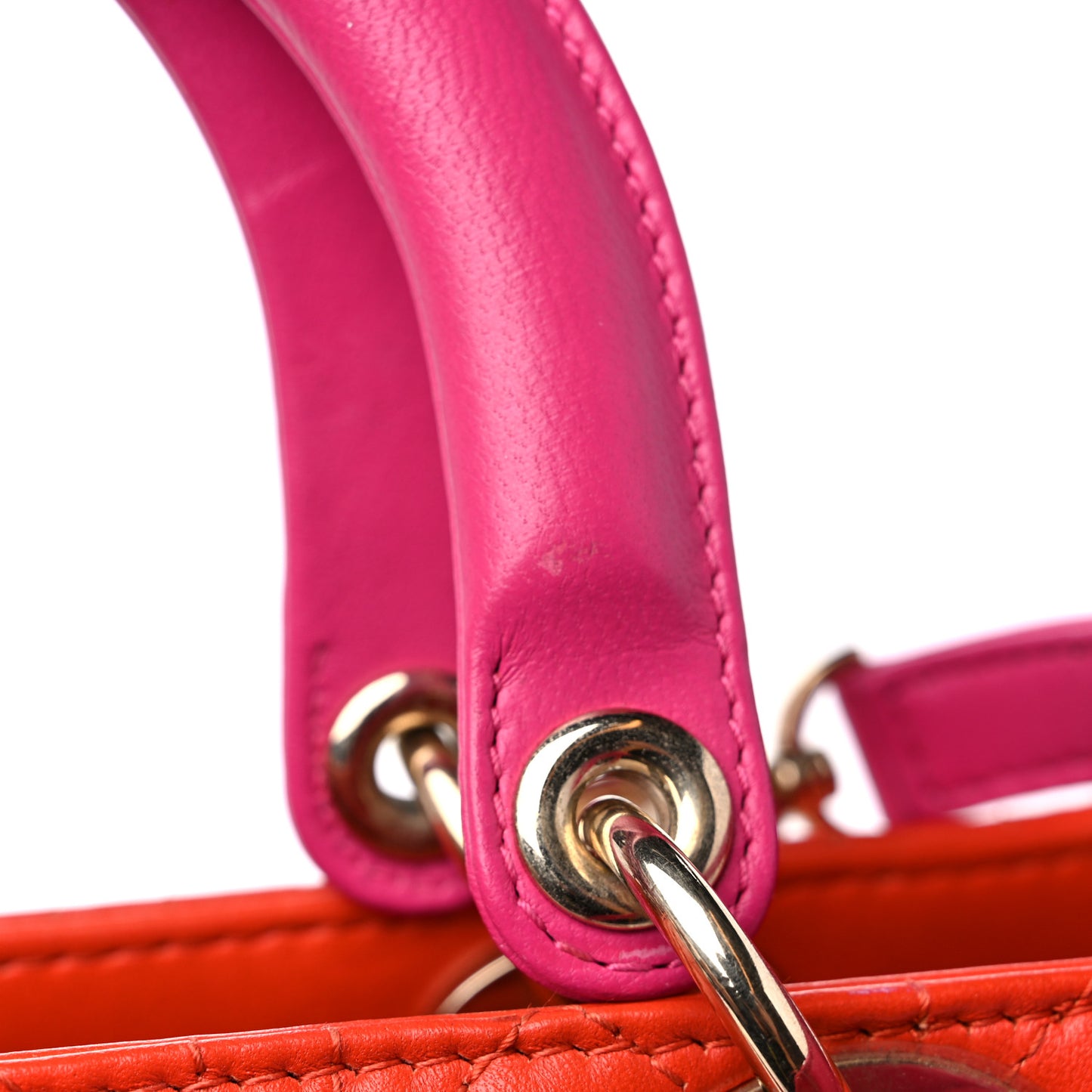 Lambskin Cannage Large Bi-Color Lady Dior Orange Fuchsia