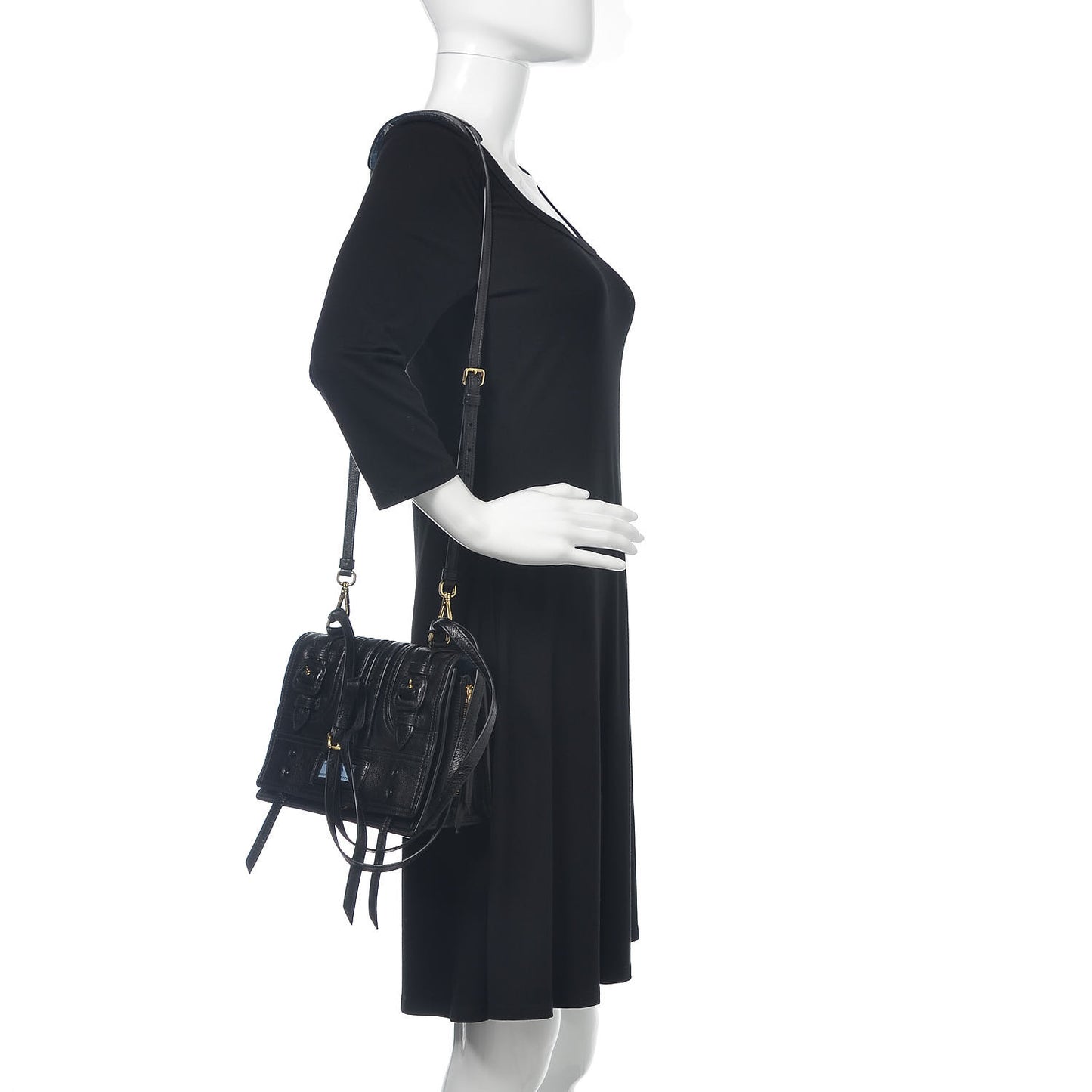 Glace Calfskin Etiquette Flap Shoulder Bag Black