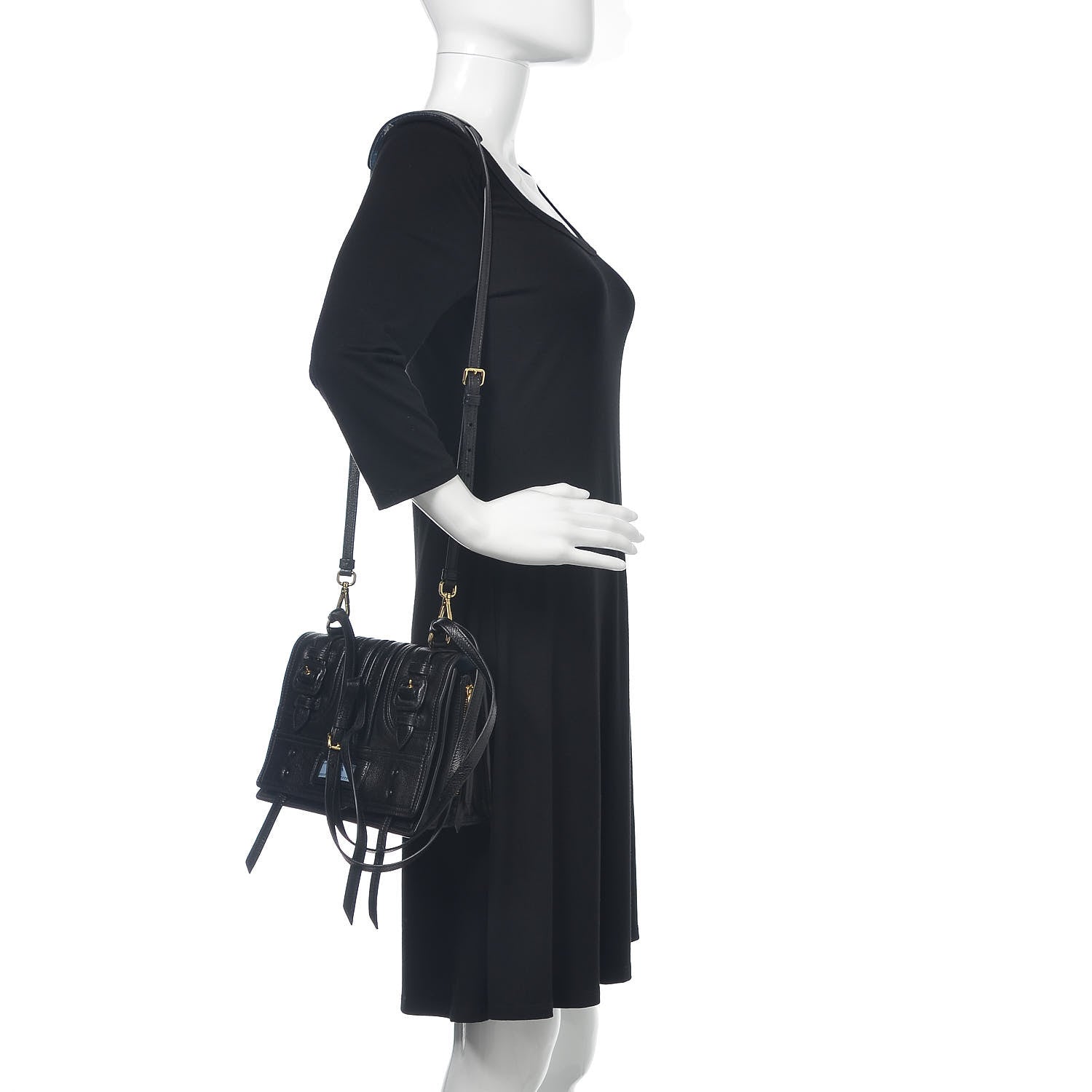 Prada Glace Calfskin Etiquette Flap Shoulder Bag Black 3 of 14