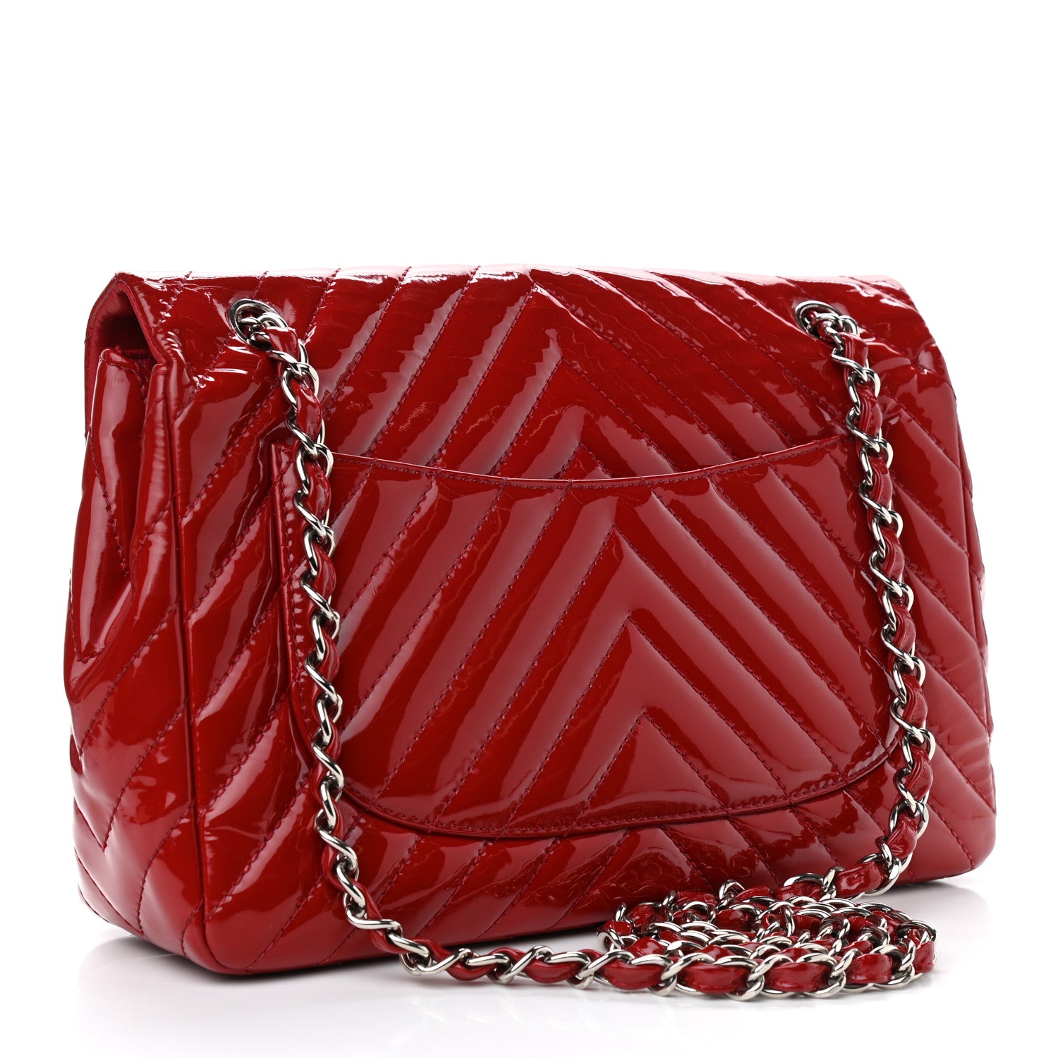 Chanel Patent Chevron Quilted Jumbo Single Flap Red 3 of 12