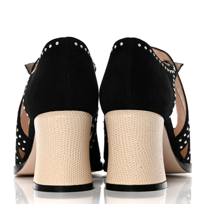 Fendi Suede Faux Lizard Pearl Embellished 36.5 Black 5 of 9