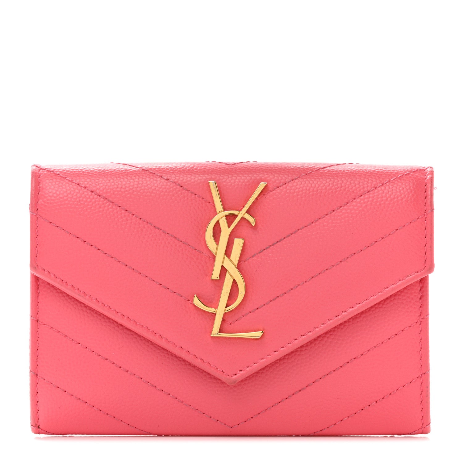 Saint Laurent Grain De Poudre Matelasse Chevron Small Monogram Envelope Wallet Rose Clair 1 of 12