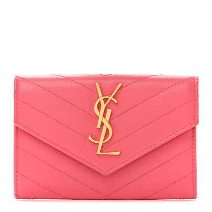 Saint Laurent Grain De Poudre Matelasse Chevron Small Monogram Envelope Wallet Rose Clair 1 of 12