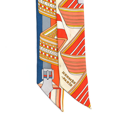 Hermes Silk Sangles En Zigzag Twilly Ivory Orange Bleu 2 of 5