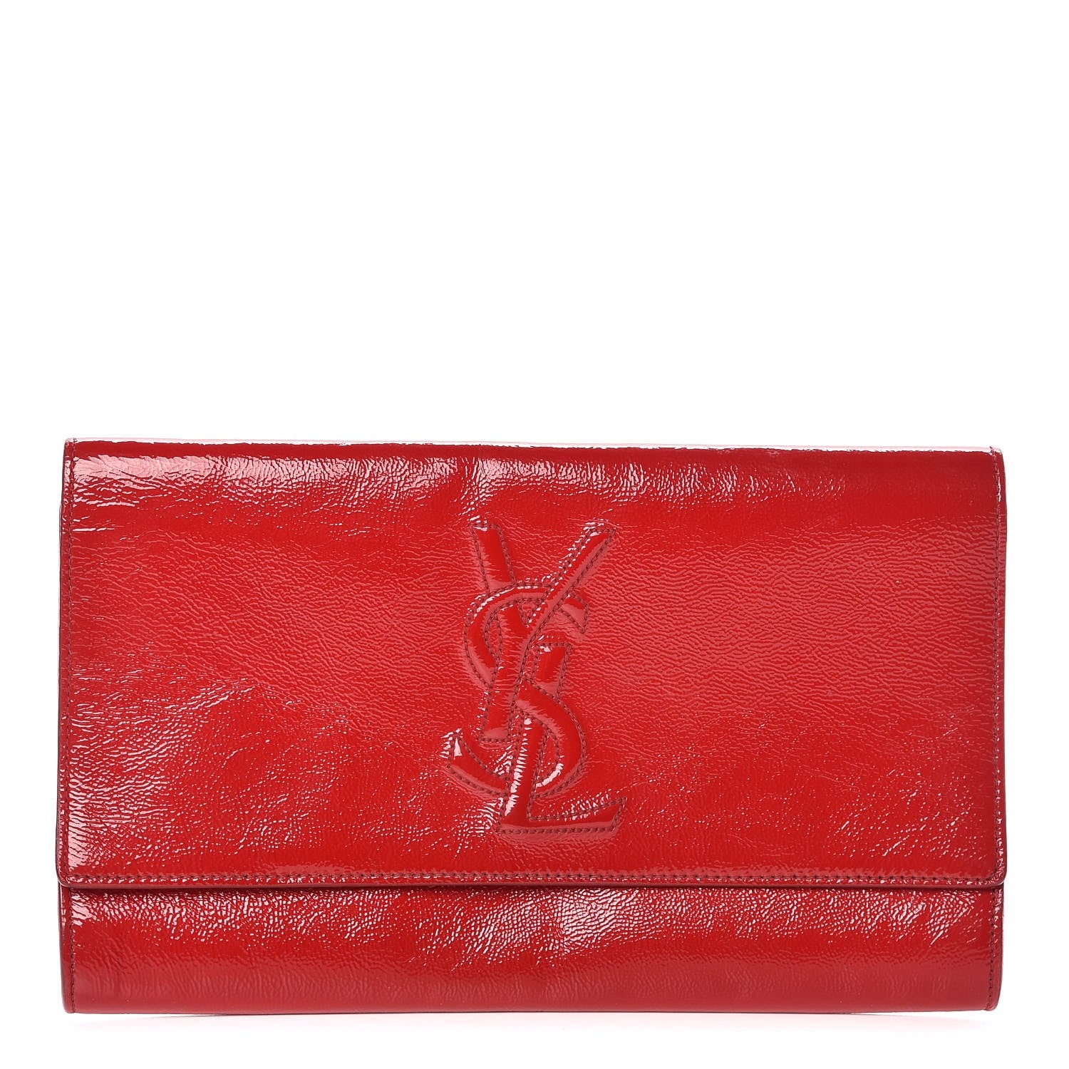 Saint Laurent Textured Patent Monogram Large Belle De Jour Clutch Red 1 of 7