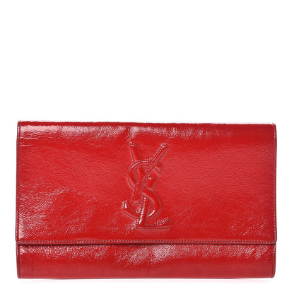 Saint Laurent Textured Patent Monogram Large Belle De Jour Clutch Red 1 of 7
