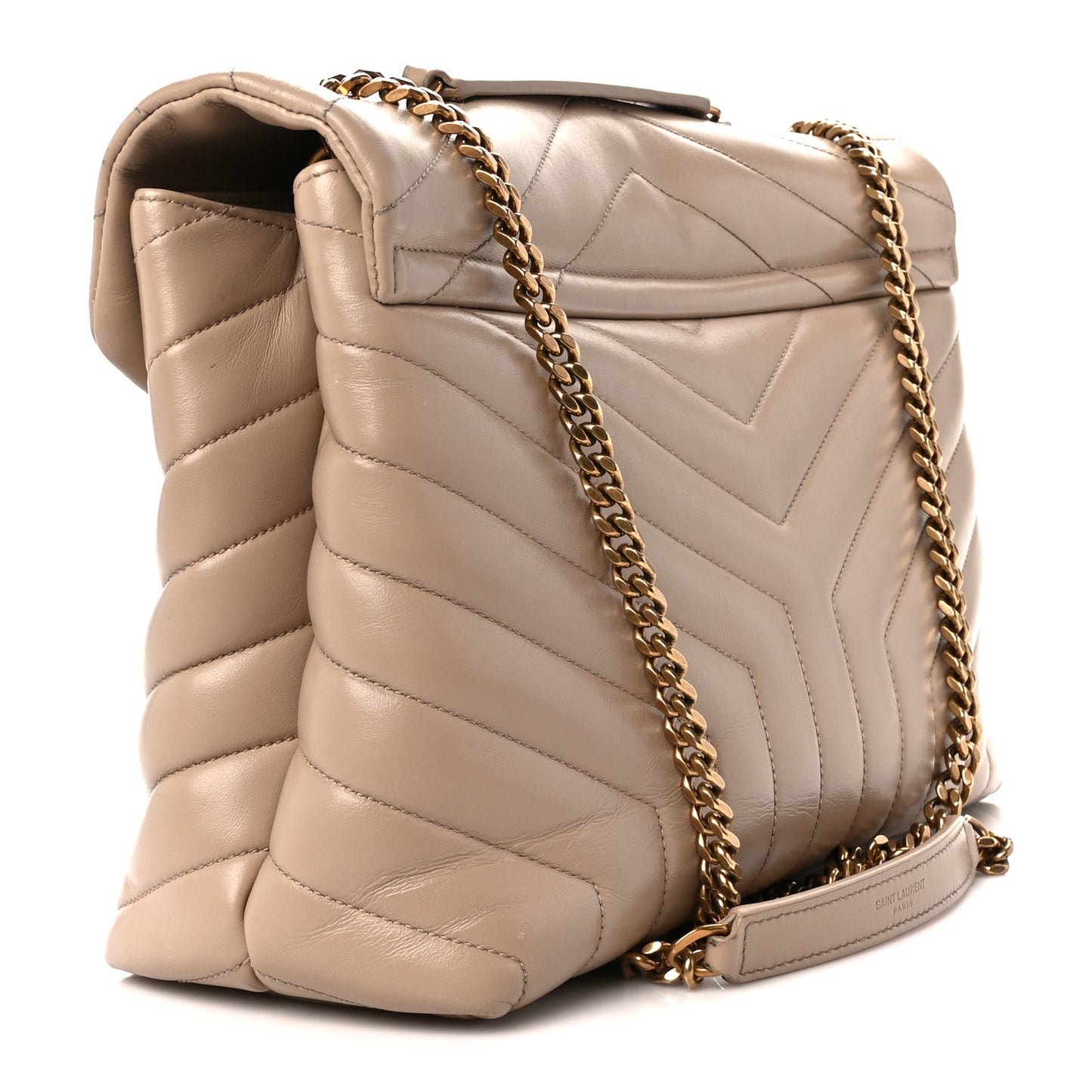 Calfskin Y Quilted Monogram Medium Loulou Chain Satchel Dark Beige