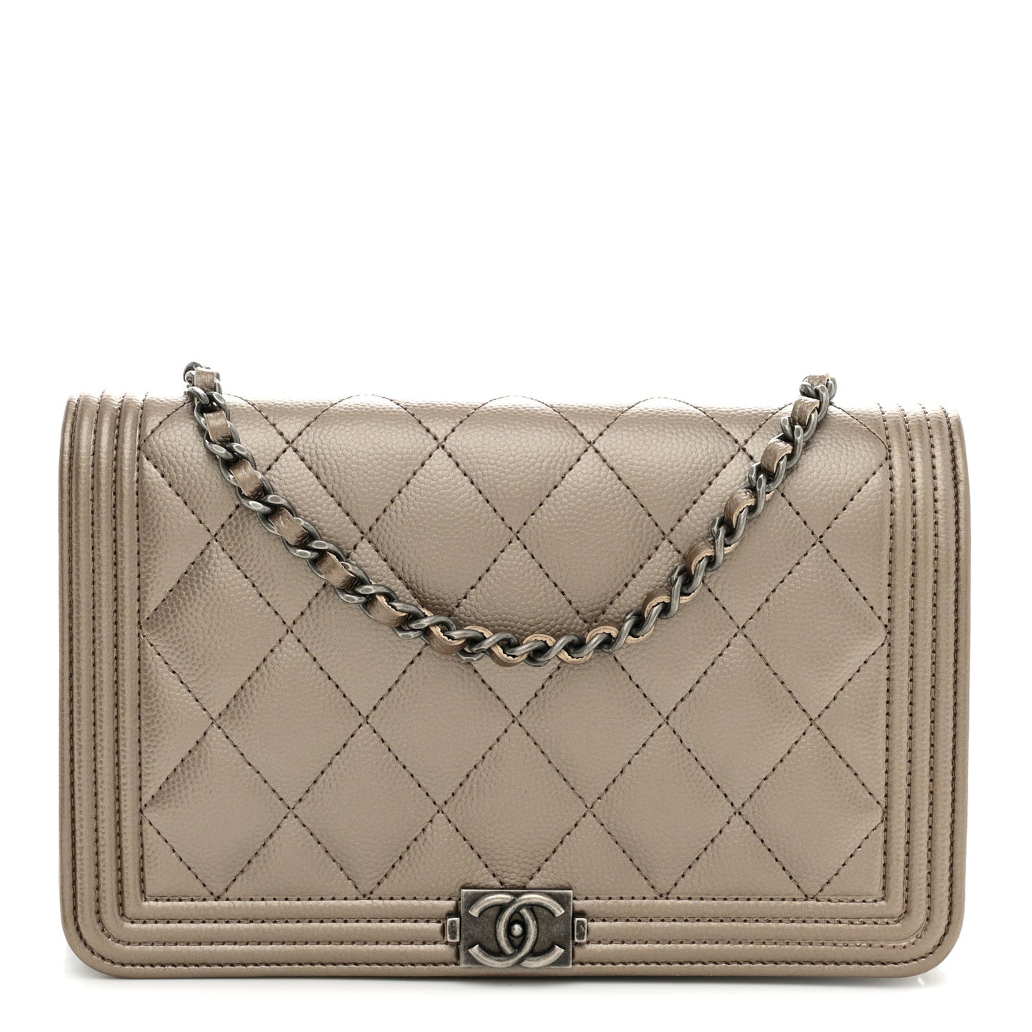 Metallic Caviar Quilted Boy Wallet On Chain WOC Copper