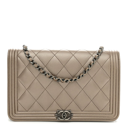 Chanel Metallic Caviar Quilted Boy Wallet On Chain WOC Copper 1 of 13