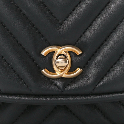 Chanel Lambskin Reverse Chevron Quilted Mini Round Top Handle Flap Black 9 of 11