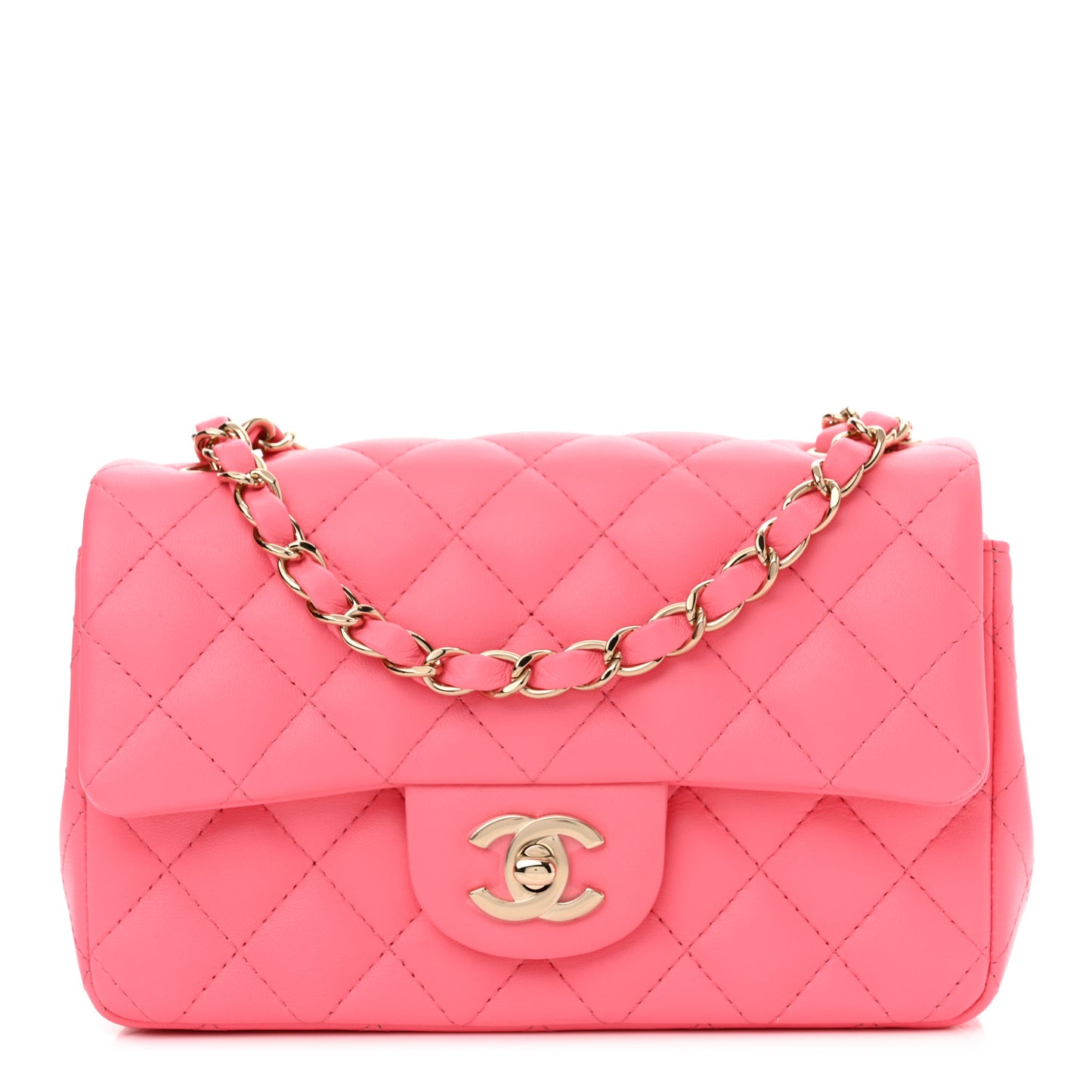 Lambskin Quilted Mini Rectangular Flap Pink