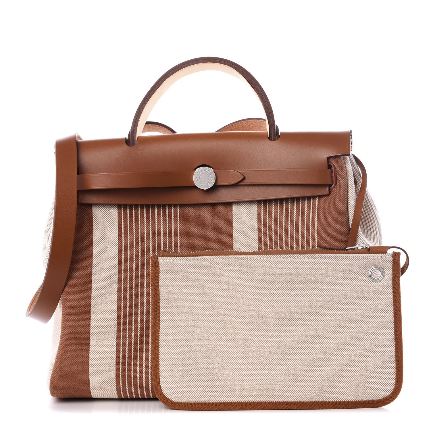 Hermes Vache Hunter Toile H Vibration Herbag Zip Retourne 31 PM Fauve Ecru Beige 1 of 7
