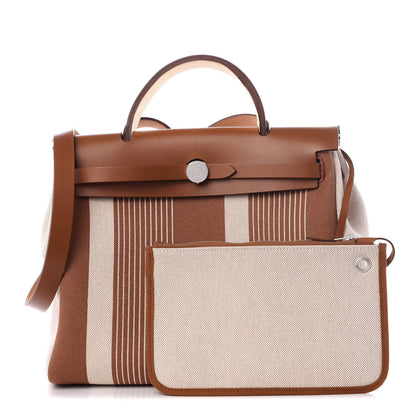 Hermes Vache Hunter Toile H Vibration Herbag Zip Retourne 31 PM Fauve Ecru Beige 1 of 7