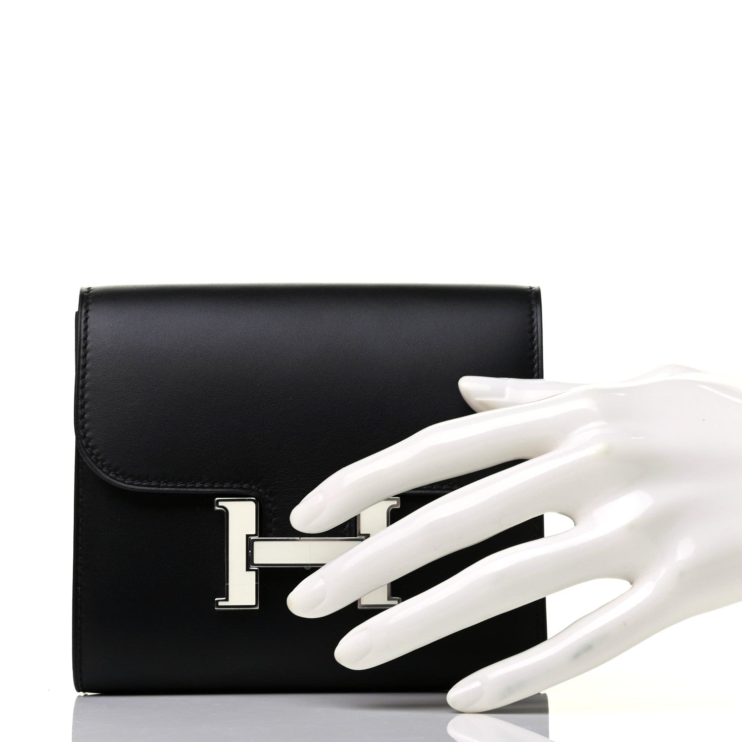 Hermes Allegro Constance Compact Passant Glow Wallet Black White 2 of 8