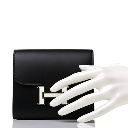 Hermes Allegro Constance Compact Passant Glow Wallet Black White 2 of 8