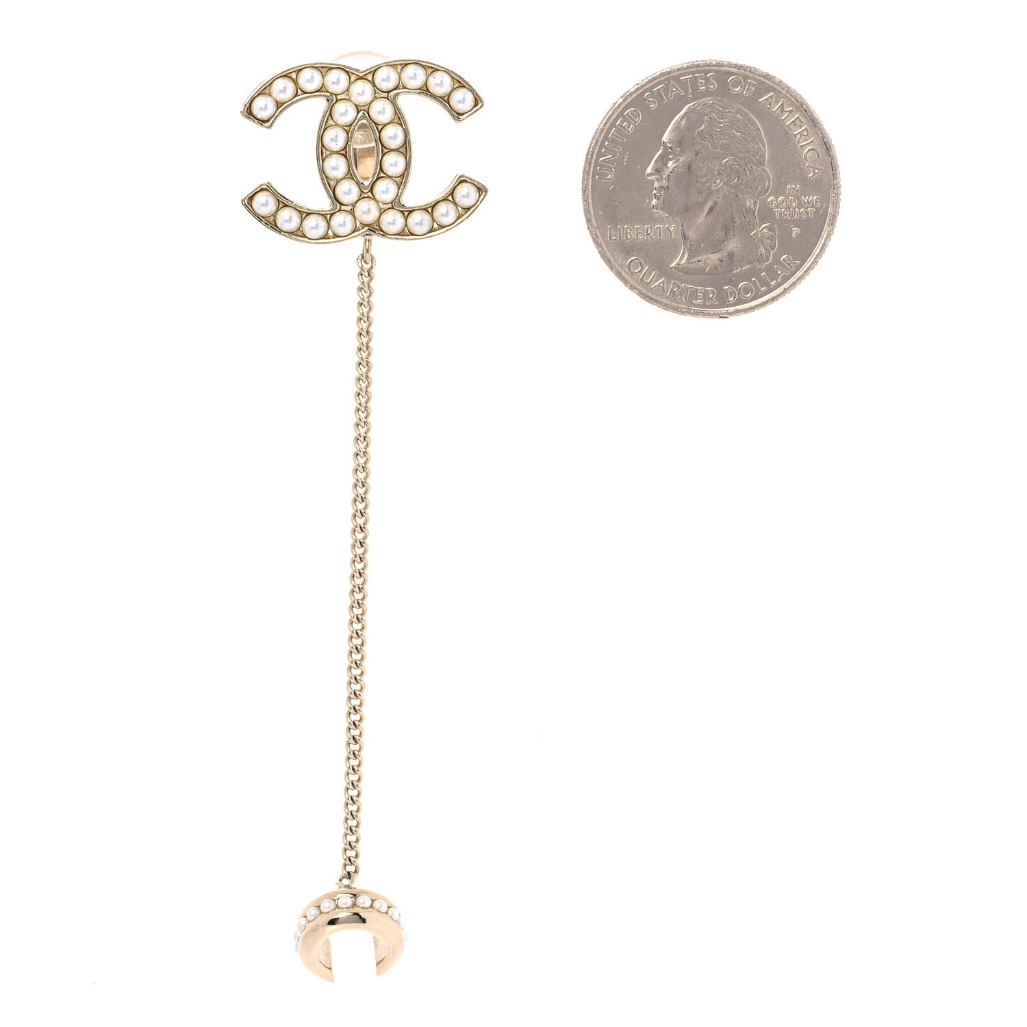 Chanel Pearl CC Chain Cuff Single Clip on Earring Gold Pearly White 2 of 5