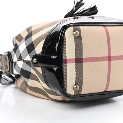 Burberry Patent Trim Nova Check Drawstring Bucket Bag Black 10 of 12