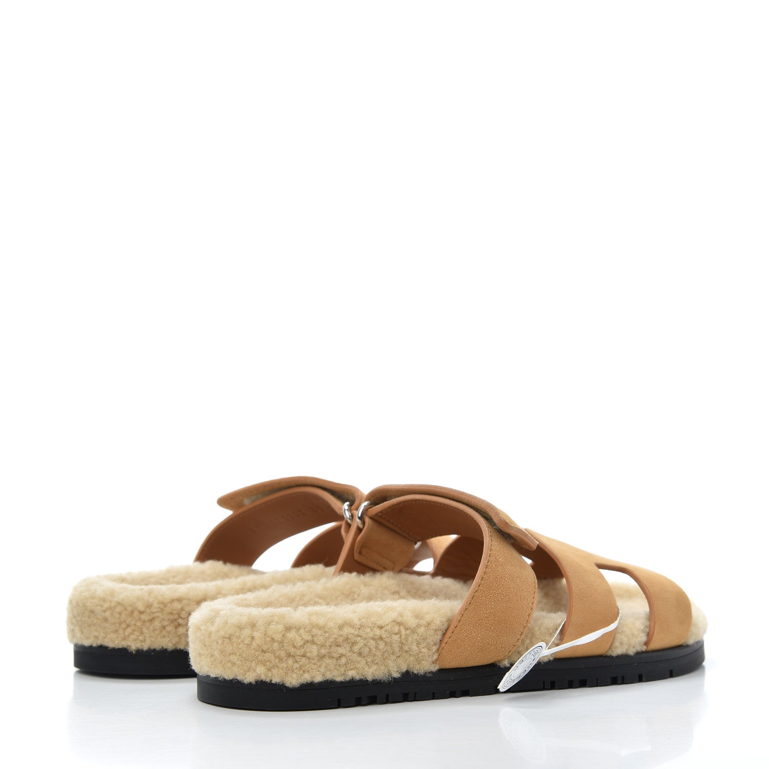 Hermes Suede Goatskin Woolskin Womens Chypre Sandals 37 Golden Beige 4 of 8