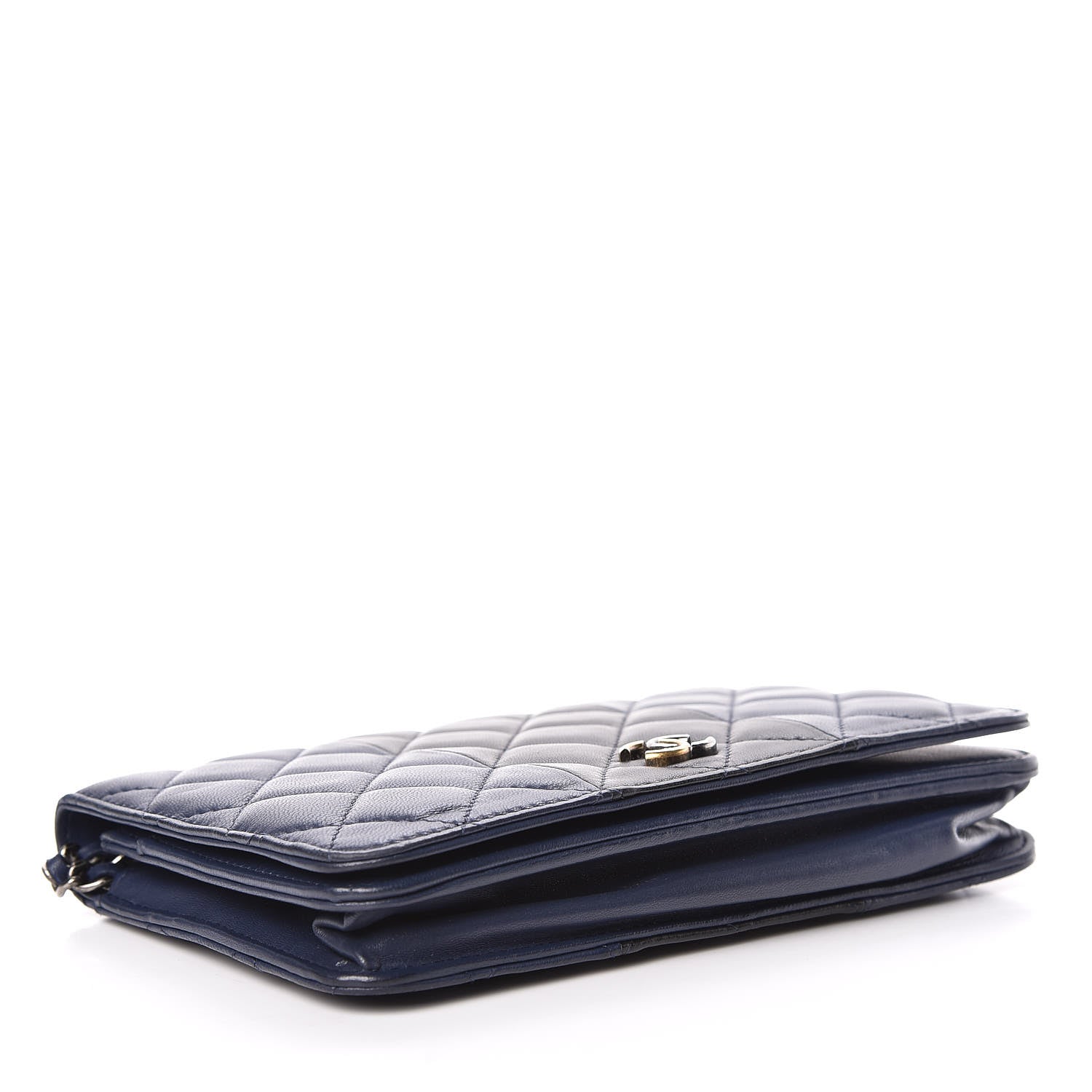 Chanel Lambskin Quilted Wallet On Chain WOC Navy Black 4 of 14