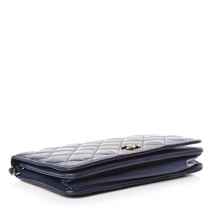 Chanel Lambskin Quilted Wallet On Chain WOC Navy Black 4 of 14