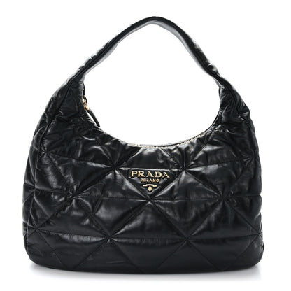 Prada Nappa Triangle Stitched Patchwork Large Zippered Hobo Bag Black 1 of 8