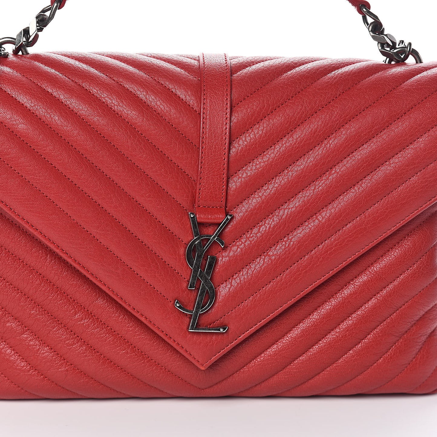 Sheepskin Matelasse Chevron Large College Monogram Satchel Rouge