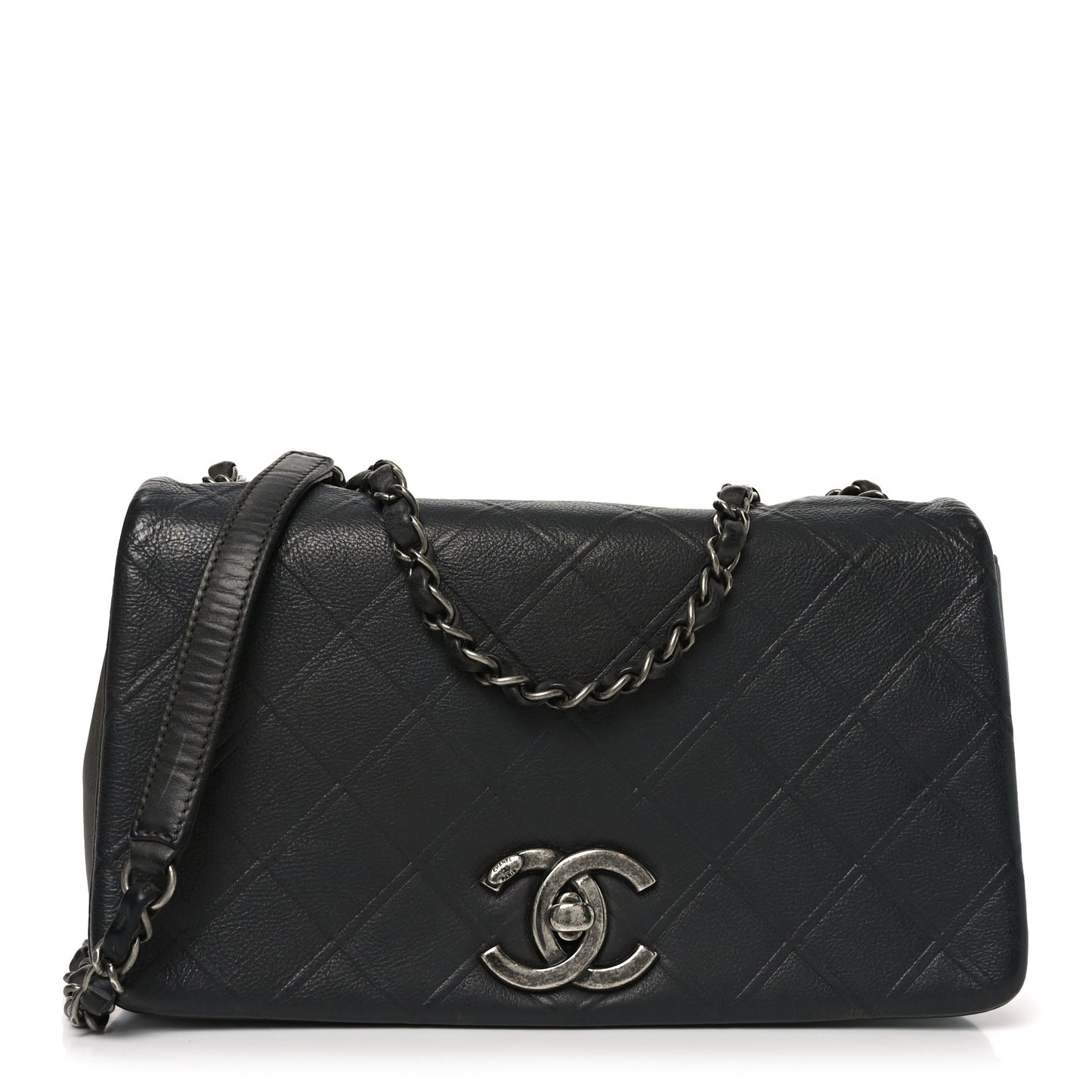 Calfskin Diamond Embossed Medium New Chic Flap Dark Grey