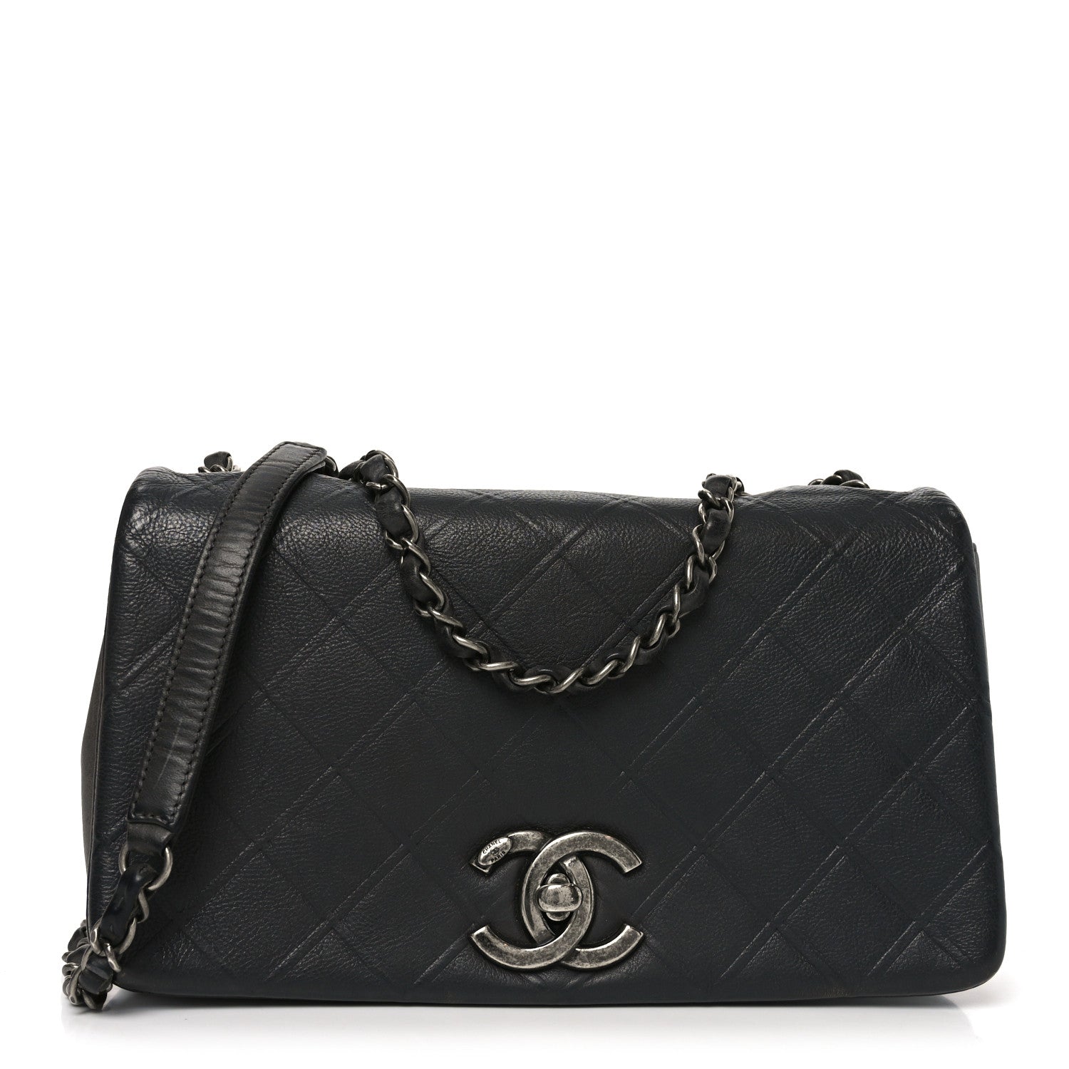 Chanel Calfskin Diamond Embossed Medium New Chic Flap Dark Grey 1 of 11